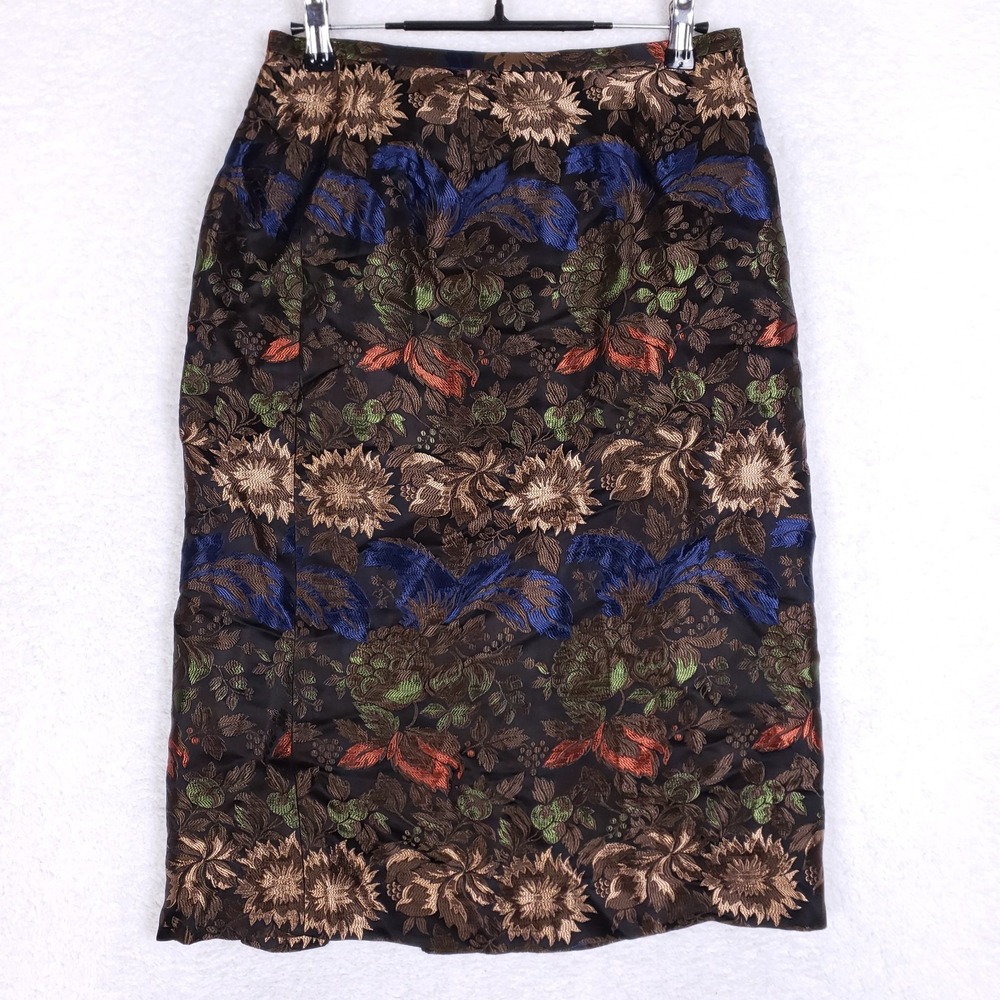 DD Collection Floral Brocade Pencil Skirt Size 4 Brown‎ Multicolor Baroque
